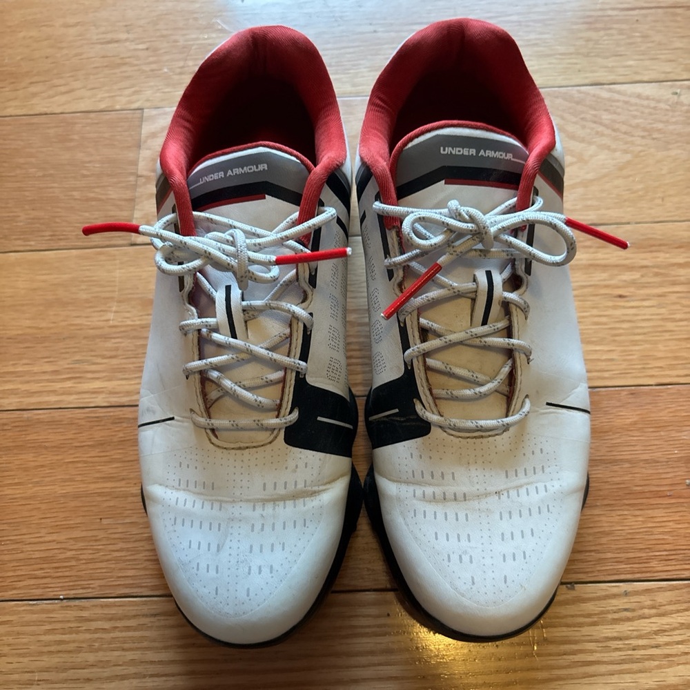 Under Armour White and Red Athletic Shoes with Breathable Mesh